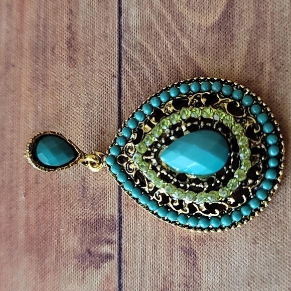 Bohemian Style Handmade Dangle Bead and Rhinestone Green Earrings - Picture 5 of 7